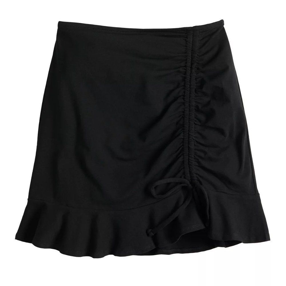 Ruched Flounce Black Mini Skirt Coverup Size XS New‎